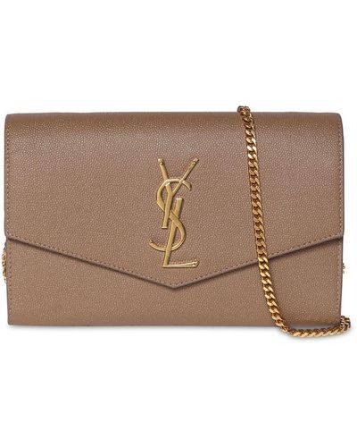 Saint Laurent Uptown Grained Leather Chain Wallet - Brown