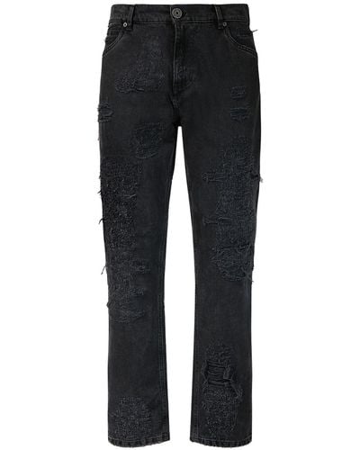 Balmain Jeans dritti in denim distressed - Nero