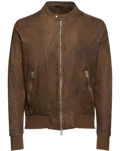 Giorgio Brato Brushed Leather Bomber Jacket - Brown