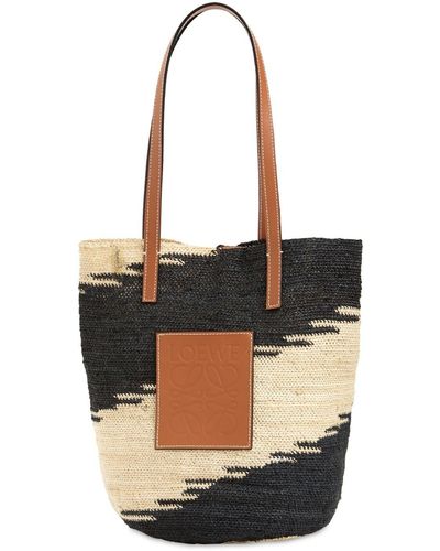 Loewe Shigra Agave Sisal & Leather Basket Bag - Black