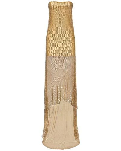 GIUSEPPE DI MORABITO Strapless Embroidered Mesh Long Dress - Natural