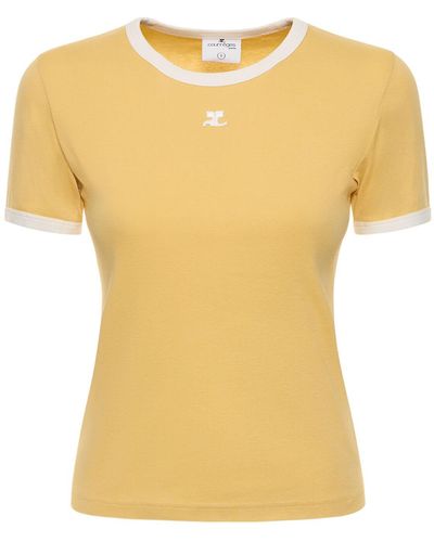 Courreges Contrast Cotton Jersey T-Shirt - Yellow