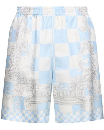 Versace Shorts Aus Seidentwill Mit Druck - Blau
