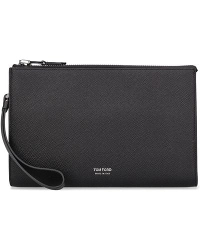 Tom Ford Small Grain Leather Pouch W/Strap - Black