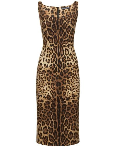 Dolce & Gabbana Leopard Print Charmeuse Midi Dress - Metallic