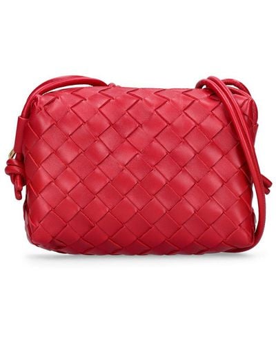 Bottega Veneta Mini Leather Intrecciato Loop Cross-body Bag - Red