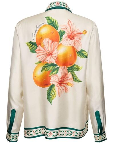 Casablancabrand Seidenhemd "orange En Fleur" - Weiß
