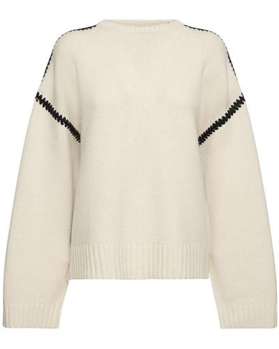 Totême Sweater Aus Bestickter Woll/kaschmirmischung - Natur