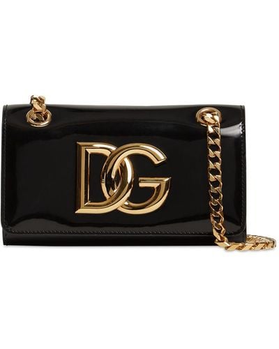 Dolce & Gabbana Logo Patent Leather Shoulder Bag - Black