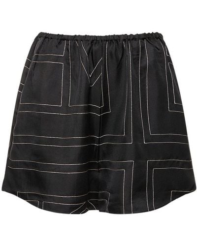 Totême Monogram Embroidered Silk Pajama Shorts - Black