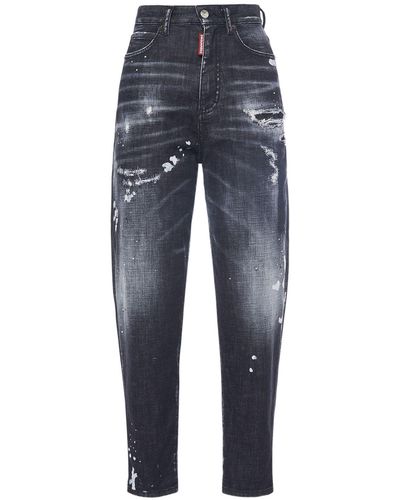 DSquared² 80S High Rise Distressed Cropped Jeans - Blue