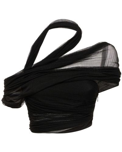 Christopher Esber Veiled Silk Asymmetric Crop Top - Black