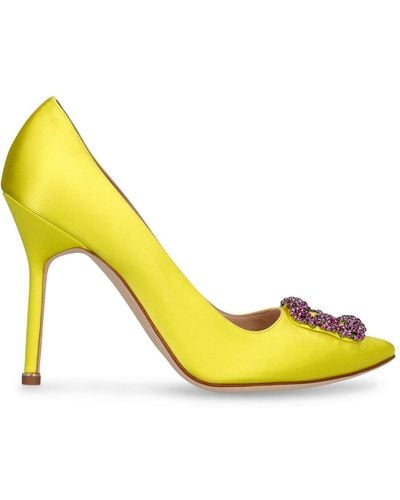 Manolo Blahnik 105mm Hangisi Satin Court Shoes - Yellow