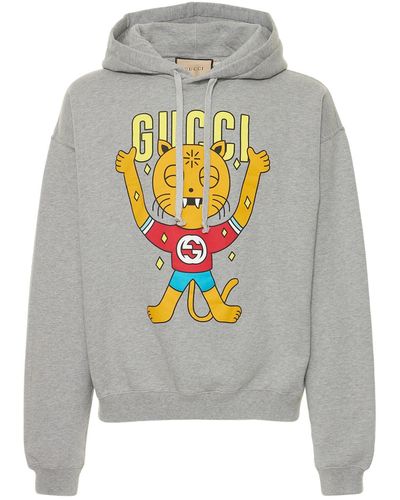 Gucci Cat Print Cotton Sweatshirt Hoodie - Multicolour