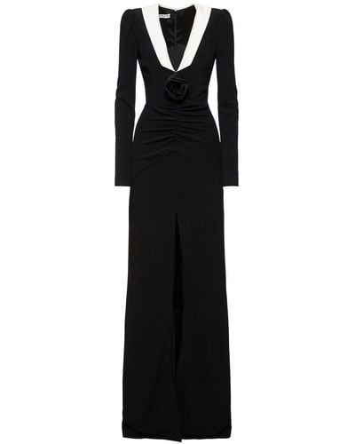 Alessandra Rich Cady Evening Dress W/ Rose - Black