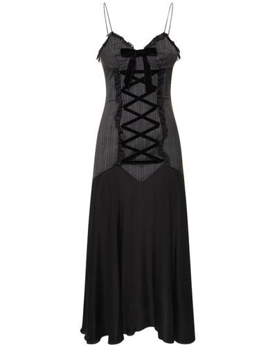 Alessandra Rich Pinstripe Wool Lace-up Midi Dress - Black