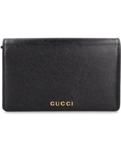Gucci Script Leather Chain Wallet - Grey