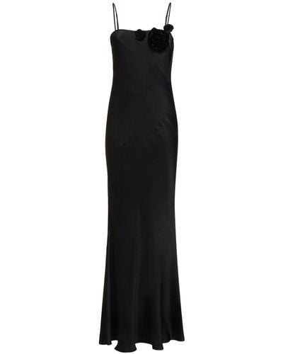 Blumarine Silk Satin Blend Cutout Long Dress - Black