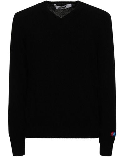 COMME DES GARÇONS PLAY Sleeve Logo Wool V-Neck Sweater - Black
