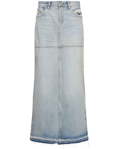 RE/DONE Mid Rise Slit Cotton Denim Midi Skirt - Gray