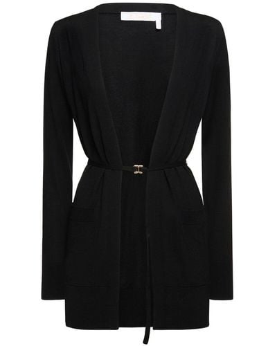 Chloé Cardigan en maille de laine avec ceinture - Noir