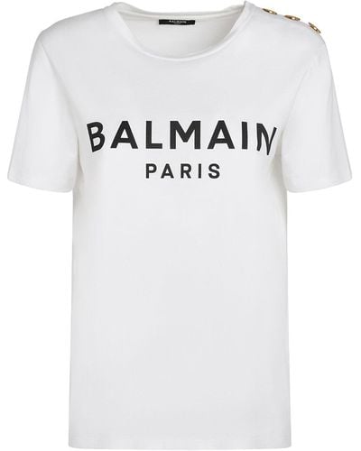 Balmain Logo Print Cotton T-Shirt - Gray
