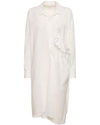 Yohji Yamamoto Asymmetric Gathered Cotton Midi Dress - White