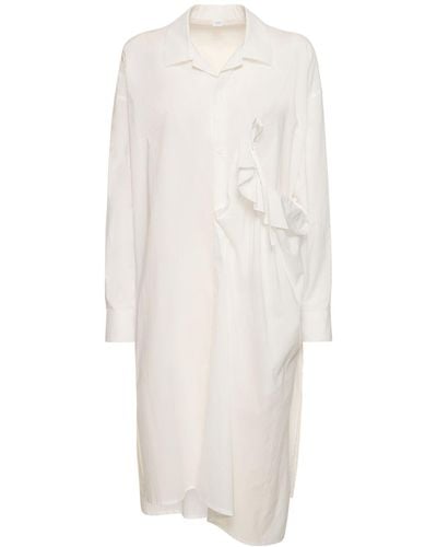Yohji Yamamoto Vestito midi asimmetrico in cotone arricciato - Bianco