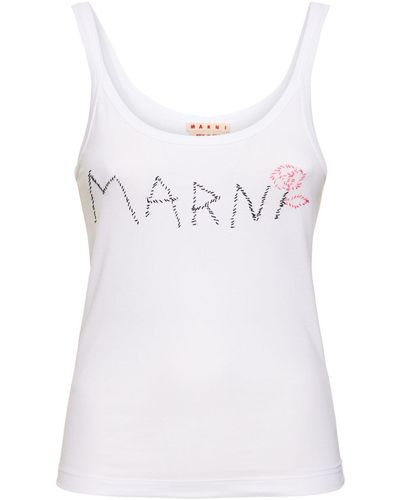 Marni Top de jersey de algodón con logo - Blanco
