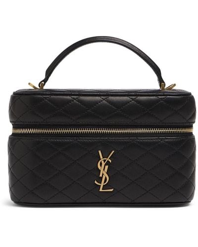 Saint Laurent Gaby Leather Vanity Bag W/ Strap - Black