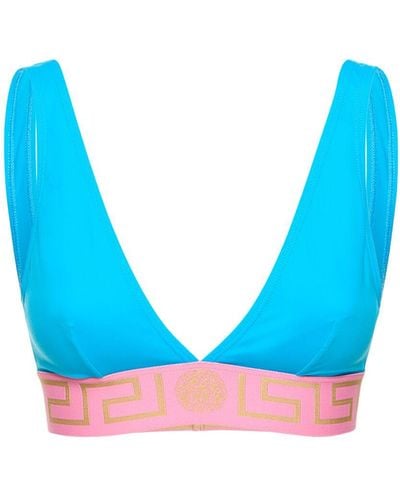 Versace Top de bikini triangular con logo - Azul