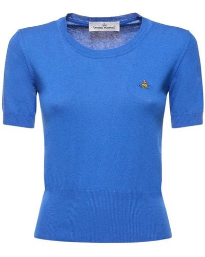 Vivienne Westwood Bea Logo Cotton & Cashmere Knit Top - Blue