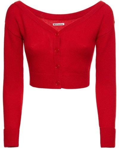Reformation Millie cashmere off-he-shoulder cardigan - Rojo
