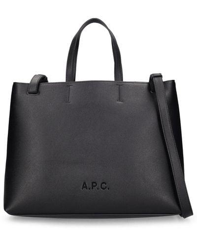 A.P.C. Small Cabas Market Leather Bag - Black