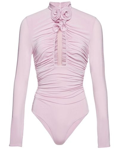 Magda Butrym 3D Roses Cutout Viscose Jersey Bodysuit - Pink