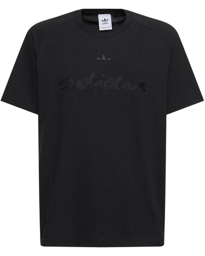 adidas Originals Embroidered Cotton Short Sleeve T-shirt - Black