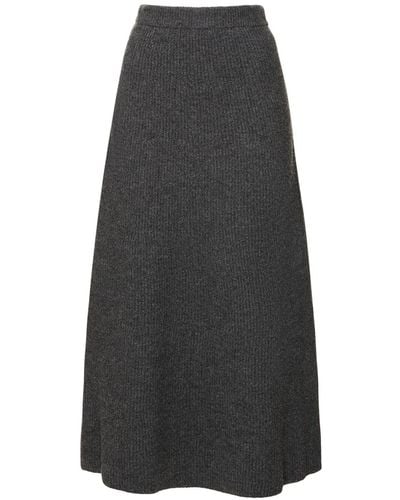 AURALEE Milled Wool Midi Skirt - Gray