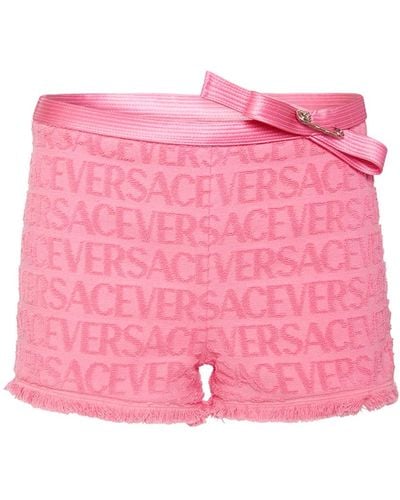 Versace Minishorts Aus Terry Mit Logo-jacquard-muster - Pink