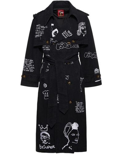 Kidsuper Embroidered Cotton Trench Coat - Black