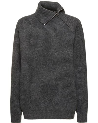 AURALEE Milled Wool Knit Sweater - Gray