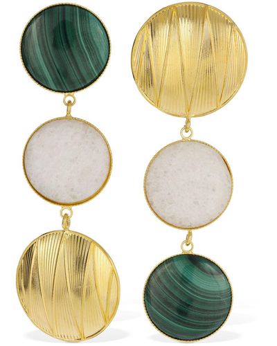 D'Estree Sonia Geometric Double Stone Earrings - Green