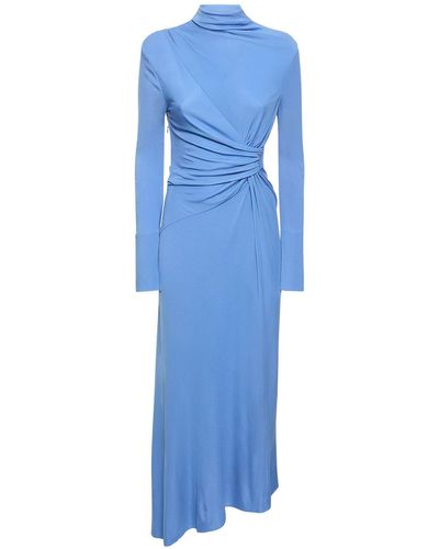Victoria Beckham Asymmetric Draped High Neck Midi Dress - Blue
