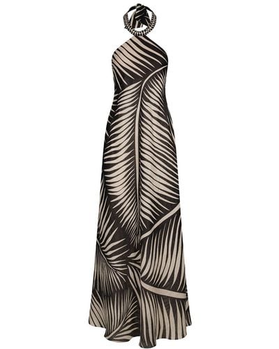 Johanna Ortiz Printed Linen Halter Neck Long Dress - Multicolour