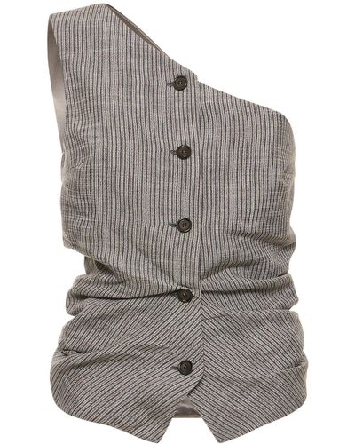 Acne Studios Linen Blend Pinstriped One Shoulder Vest - Gray