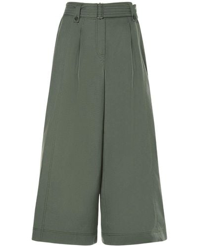 Weekend by Maxmara Recco Belted Cotton Canvas Wide Pants - Green