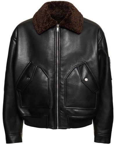 Nanushka Faux Leather Shearling Flight Jacket - Black