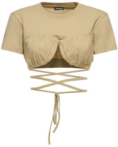 Jacquemus Crop top le t-shirt baci in cotone da annodare - Bianco