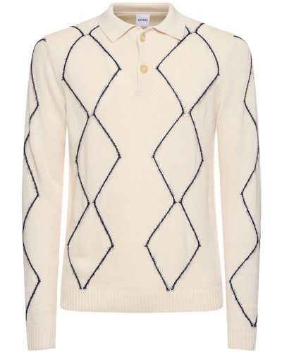 Aspesi Diamond Cotton Blend Knit L/s Polo - Natural