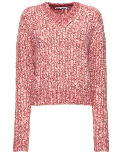 Acne Studios Chunky Mélange Wool Blend Knit Sweater - Red