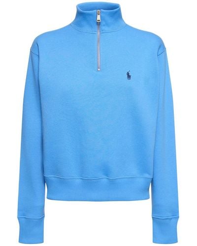 Polo Ralph Lauren Sweat-shirt à demi-zippé en coton mélangé - Bleu